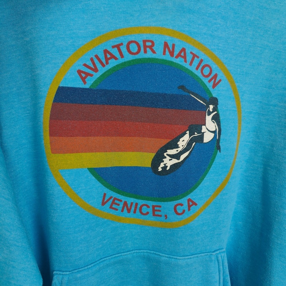 Aviator Nation Hoodie Size Small Blue Surf Graphic Sleeve Logo Retro Surfcore - Picture 3 of 10